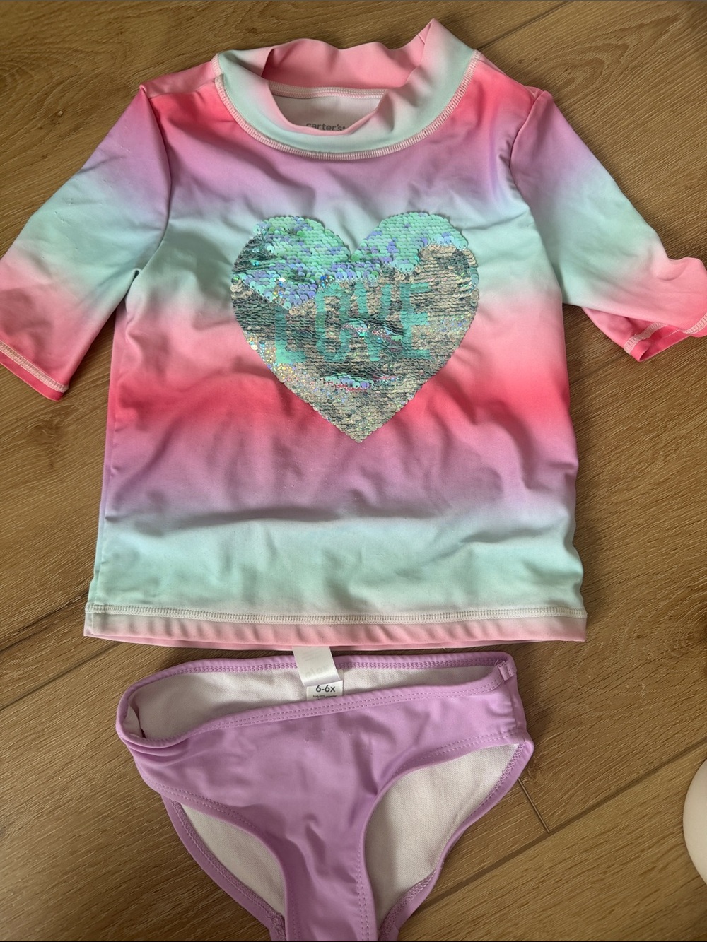 Carter's Pink Mint Gradient Sequin Heart Rash Guard Set